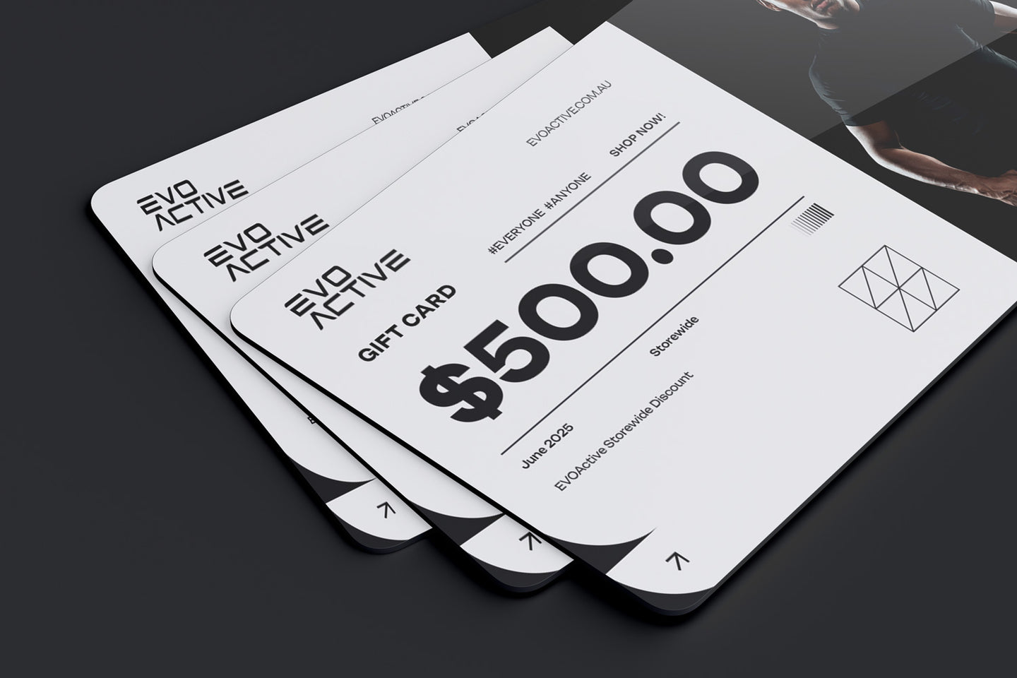 EVOActive gift card with AU$500 value, redeemable storewide for flexible gifting and shopping