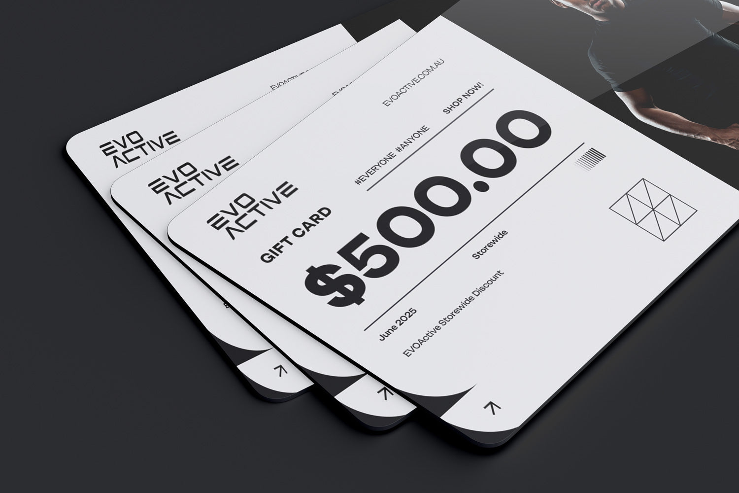 EVOActive gift card with AU$500 value, redeemable storewide for flexible gifting and shopping