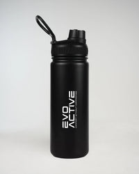 Midnight black EVOActive Fusion-Sip bottle for hot and cold drinks with Evo Ice white branding