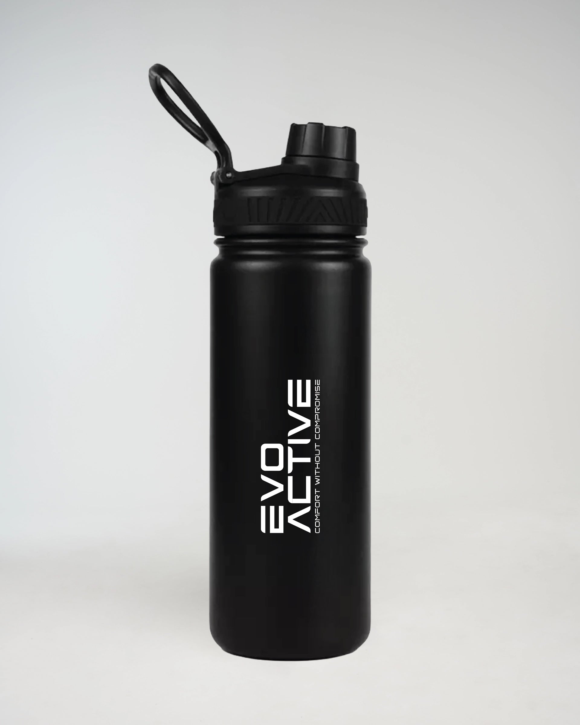 Midnight black EVOActive Fusion-Sip bottle for hot and cold drinks with Evo Ice white branding