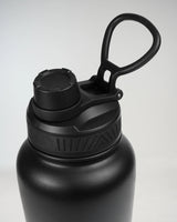 Top view of midnight black EVOActive Fusion-Sip bottle highlighting spill-resistant lid for hot and cold drinks