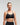 Front view of woman wearing midnight black EVOActive Women’s Elevate Open Back Sports Bra with logo visible
